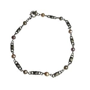 Vintage Faux Pearl Beads Costume Necklace Silver Tone Toggle Pastel Pearls 17"